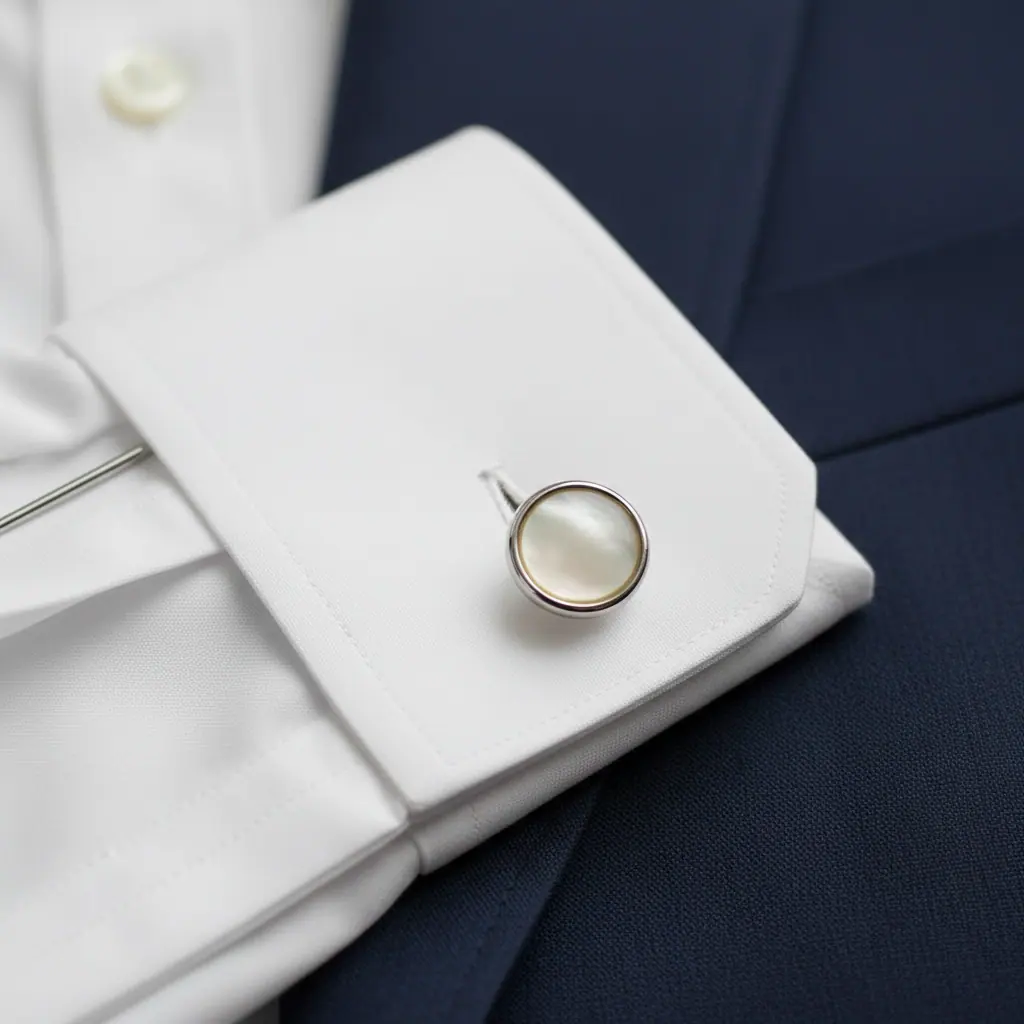 Détail col italien de chemise blanche en popeline, col montant impeccablement repassé